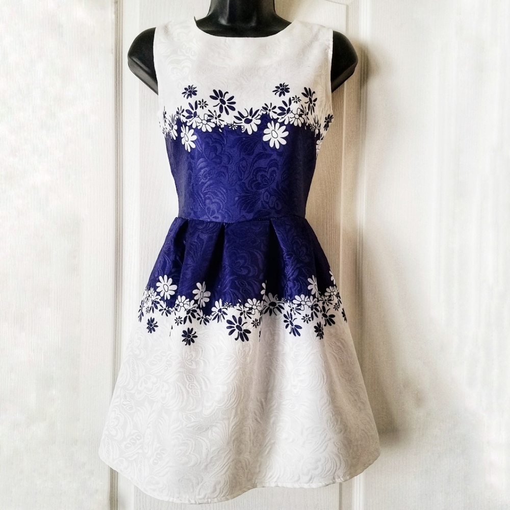 CRFS navy floral fit and flare sleeveless dress
